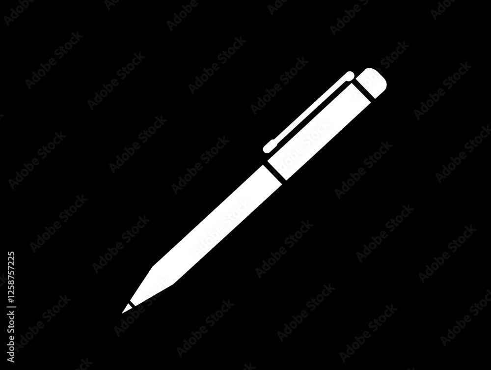 A simple white pen lying on a black surface, showcasing its sleek design. A simple white pen lying on a black surface, showcasing its sleek design.