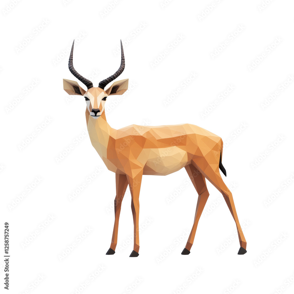 Polygonal antelope with horns, white isolate background Polygonal antelope with horns, white isolate background