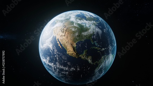 Fototapeta Naklejka Na Ścianę i Meble -  Earth, North America, Space, Orbit, Clouds, Night, Planet, View, Background, Stars, Global