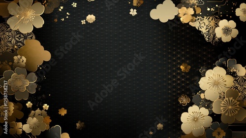 Elegant Gold Flowers Dark Background Asian Design Template