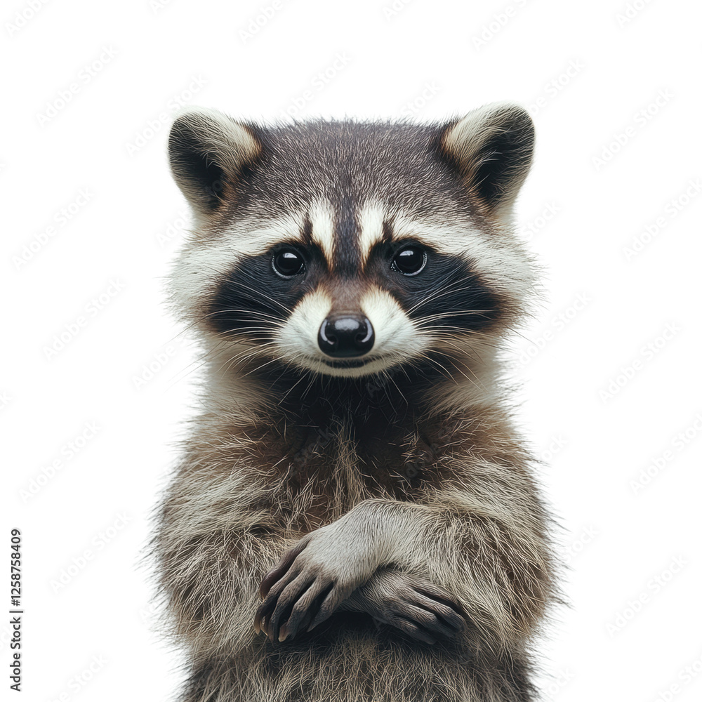 Fototapeta premium Raccoon posing on a white isolate background