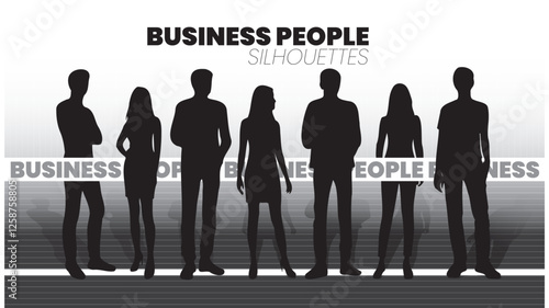 Business People Silhouettes – Vector Illustration of Men and Women Standing, Black on White Background