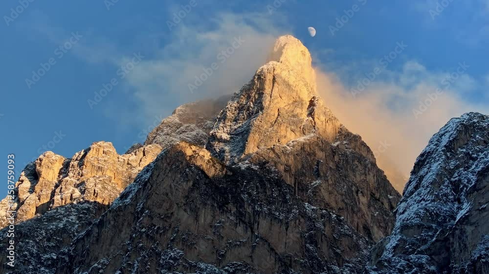 Aerial drone view of the mountains in the clouds, in the Dolomites, Italy Aerial drone view of the mountains in the clouds, in the Dolomites, Italy