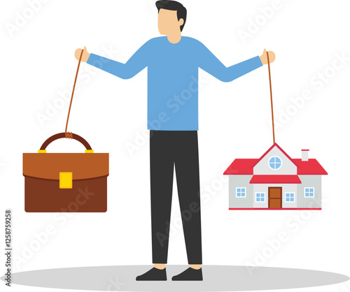 Businessman chooses between with work and life balance. Balancing work and life. Modern vector illustration in flat style

