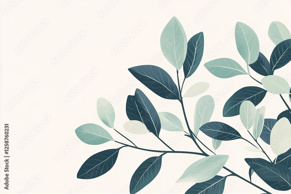 Serene teal and green leaves on a branch Serene teal and green leaves on a branch