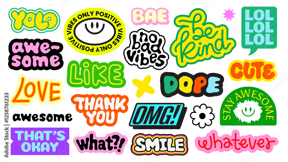 PNG Colorful positive message stickers on transparent background PNG Colorful positive message stickers on transparent background