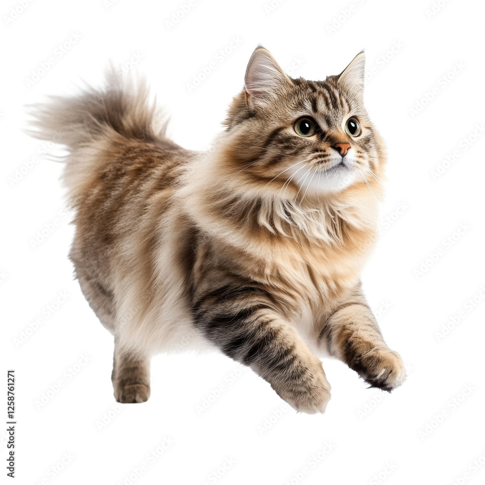 Obraz premium Siberian cat jumping, white isolate background