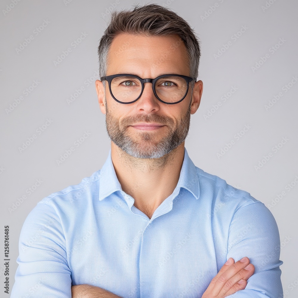 confident man with glasses and arms crossed confident man with glasses and arms crossed