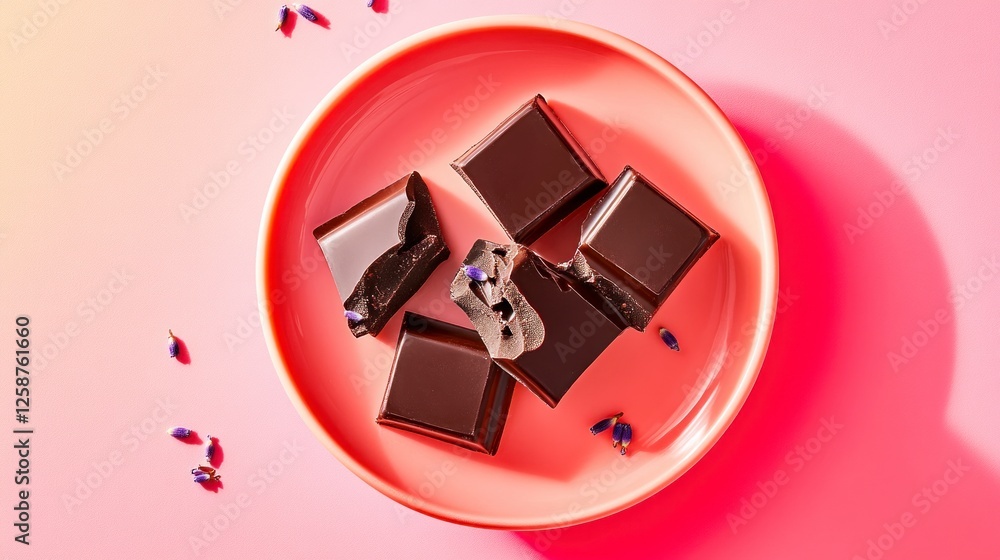 Fototapeta premium A luxurious handcrafted dark chocolate bar with a smooth texture, filled with sweet praline.
