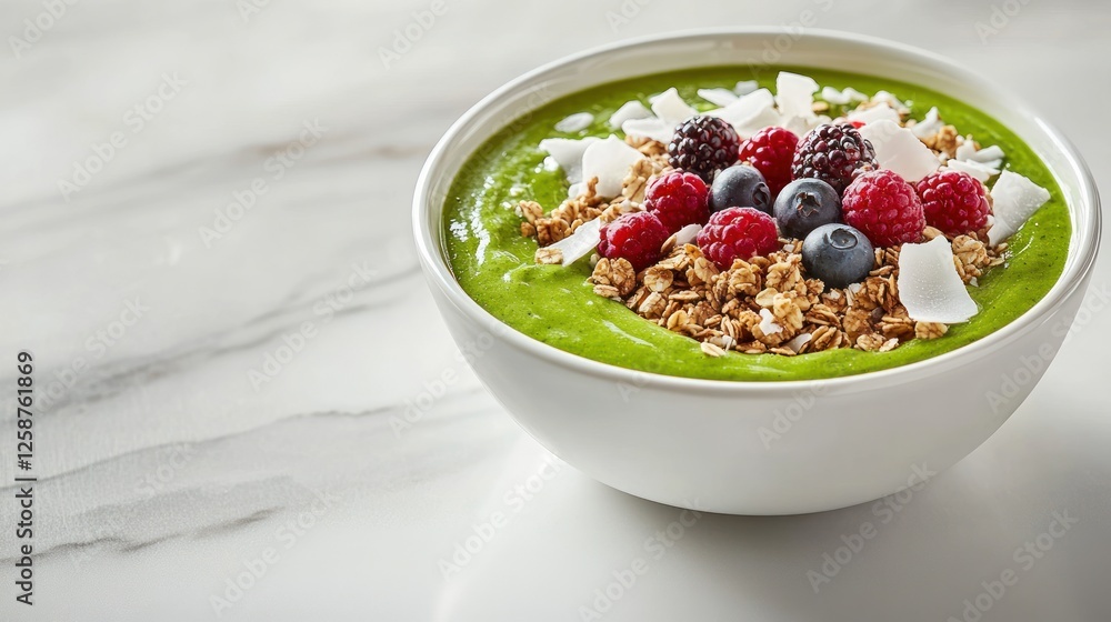 Green Smoothie Bowl Topped With Berries Granola And Coconut Green Smoothie Bowl Topped With Berries Granola And Coconut