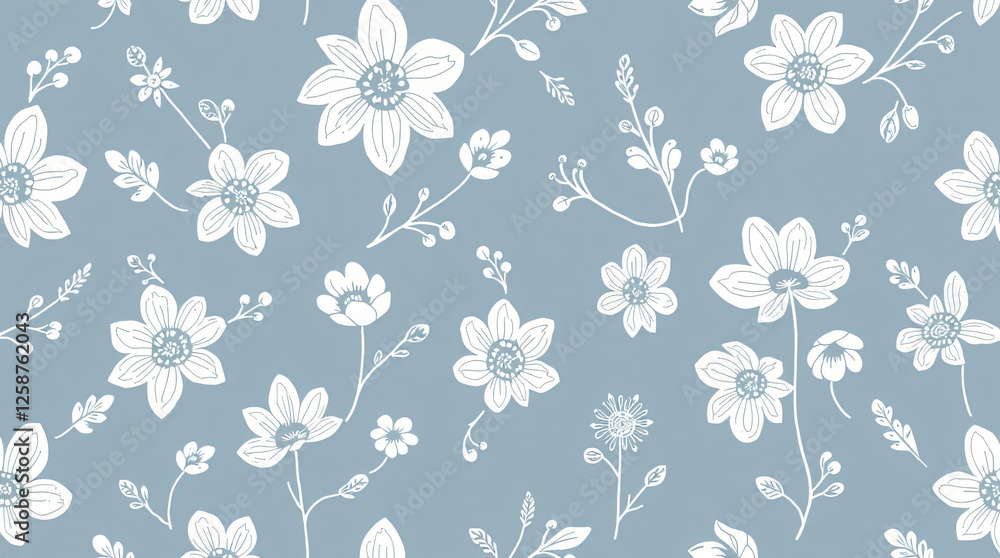 Abstract floral hand drawn botanical print pattern in cool winter colors background backdrop texture Abstract floral hand drawn botanical print pattern in cool winter colors background backdrop texture