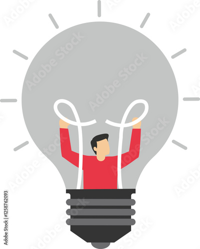Businessman or manager plug in idea light bulb. Sparking new business ideas. Creativity, innovation. Processes and solutions.


