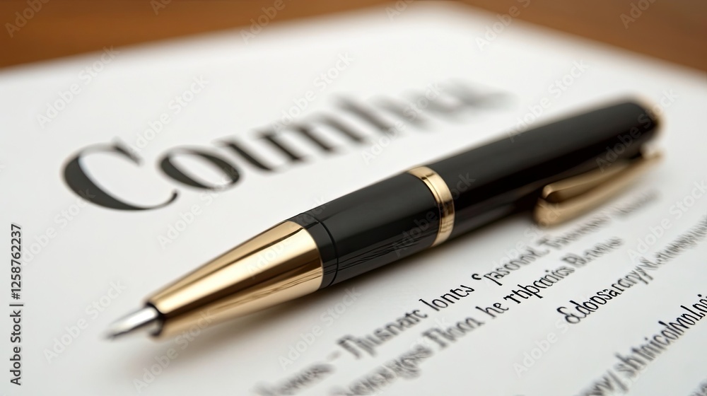 A businessman hand firmly grasps a sleek black pen over a contract, ready to sign with confidence. A businessman hand firmly grasps a sleek black pen over a contract, ready to sign with confidence.