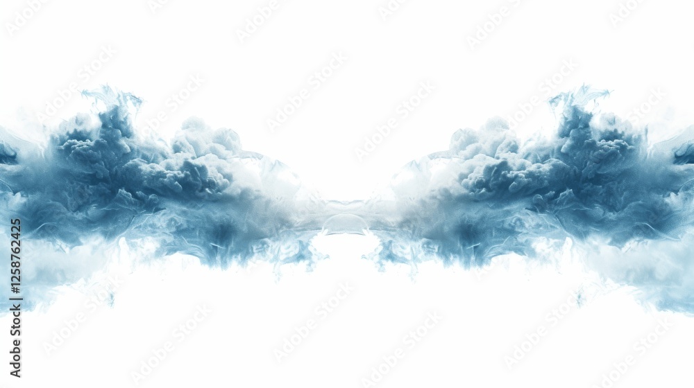 A striking symmetrical design featuring textured blue clouds with abstract patterns, creating a modern, serene aesthetic. AI generated.