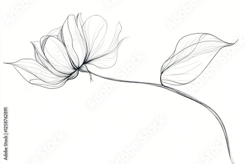 Delicate line art of a single blossom and leaves