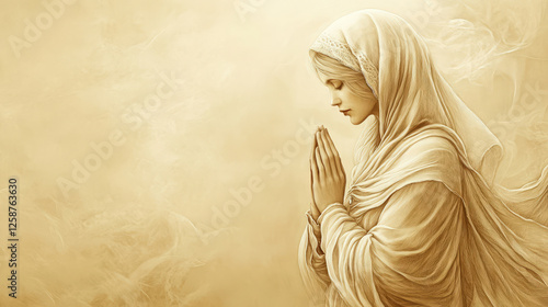 beautiful, hand-drawn illustration praying woman