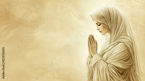 beautiful, hand-drawn illustration praying woman