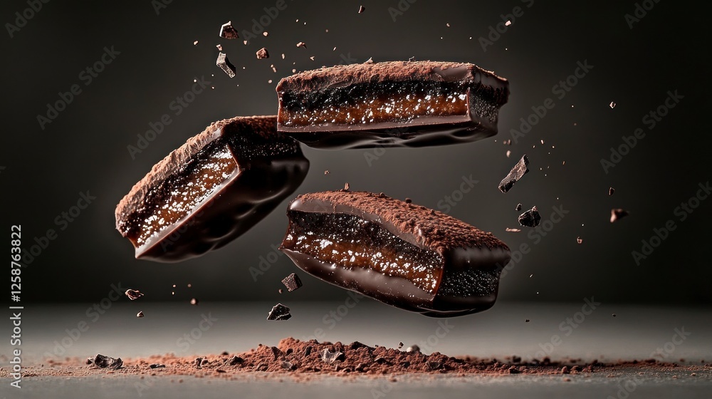 A luxurious handcrafted dark chocolate bar with a smooth texture, filled with sweet praline. A luxurious handcrafted dark chocolate bar with a smooth texture, filled with sweet praline.