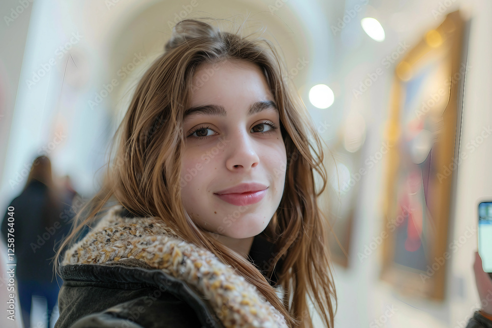 Obraz premium Person Observing Admiring Artwork in Museum or Art Gallery Exhibition study, Generative AI