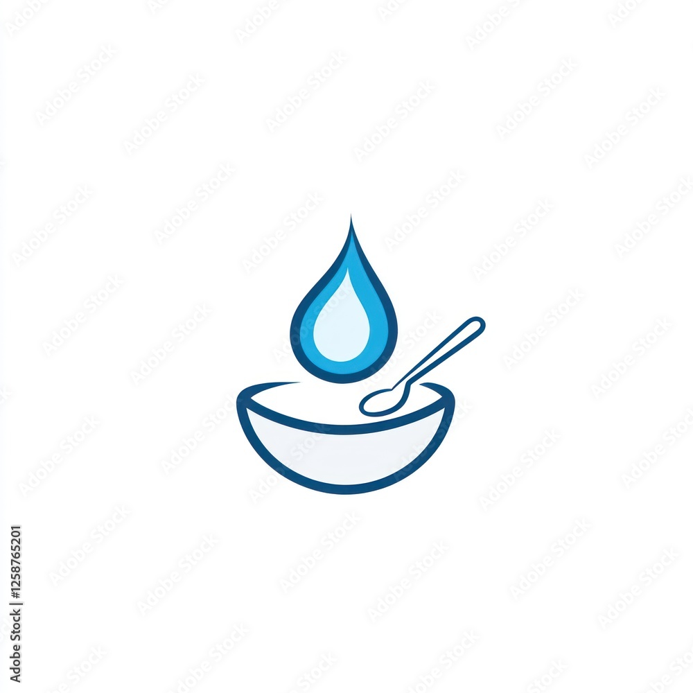 Simple bowl with water drop and spoon graphic Simple bowl with water drop and spoon graphic