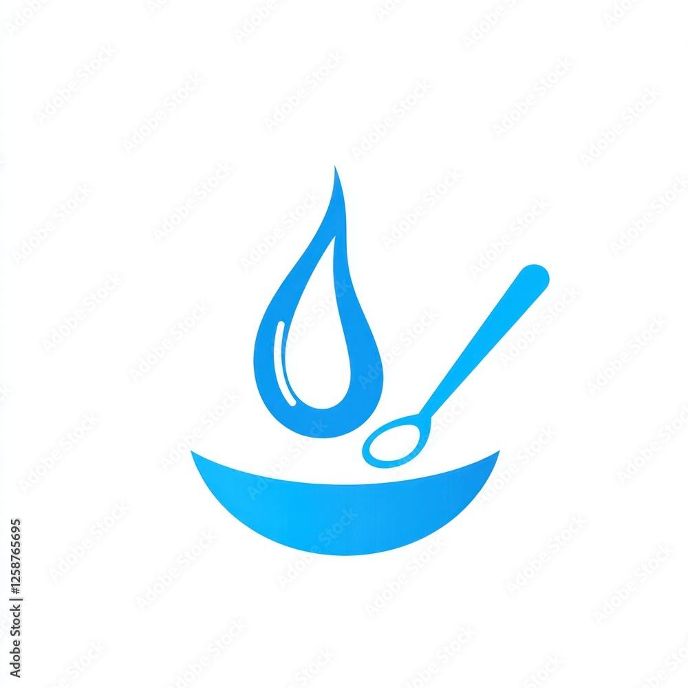 Blue water droplet in bowl with spoon, logo design Blue water droplet in bowl with spoon, logo design