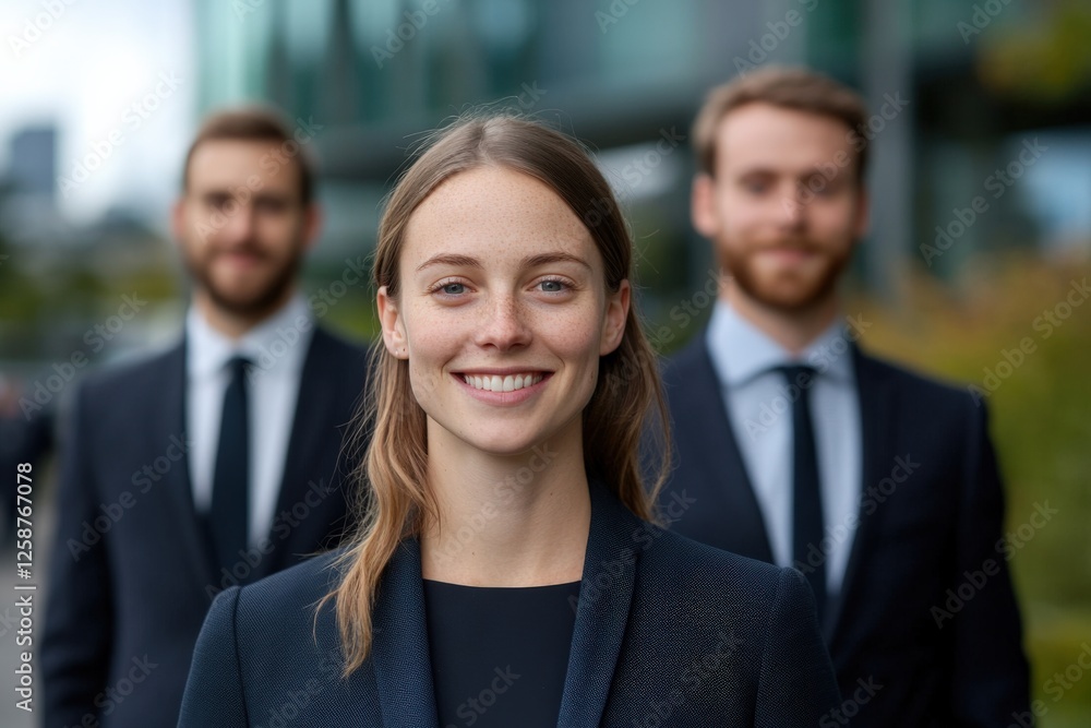 business team smiling confidently in suits