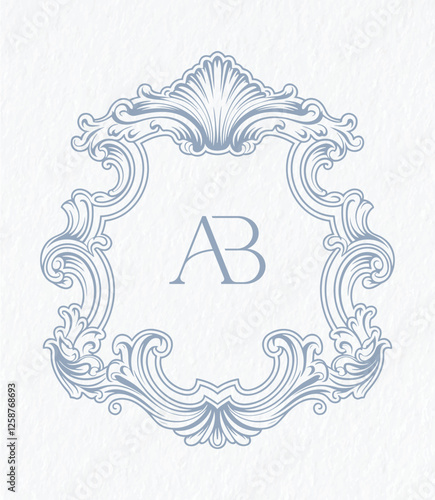 Vintage elegant wedding crest design. Arabesque with scrolls in Baroque style monogram. AB initial wedding monogram crest.