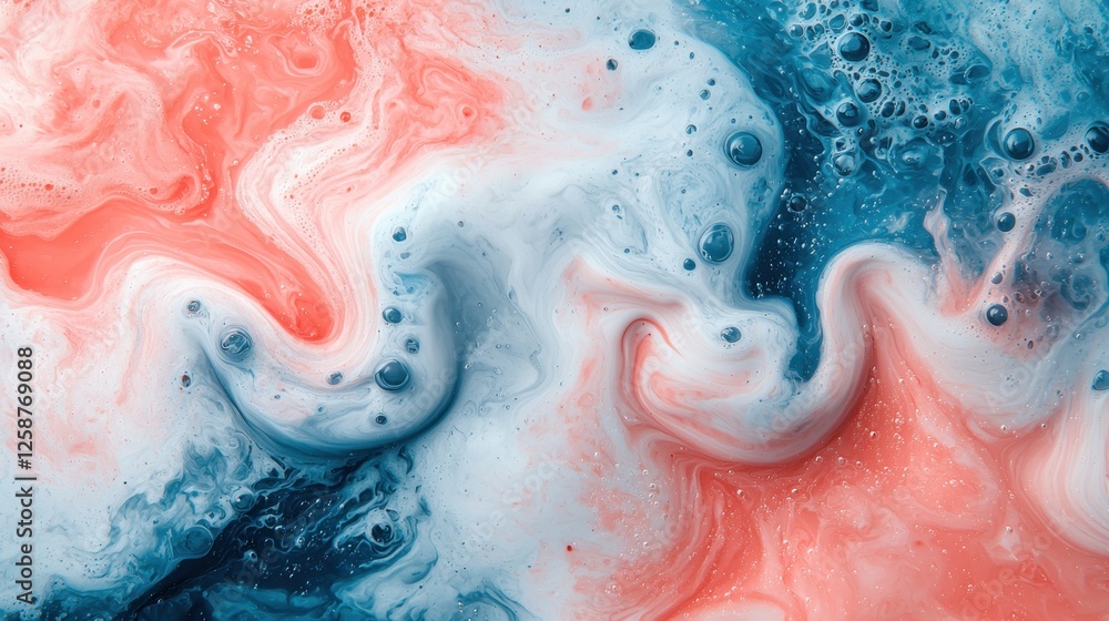 Obraz premium Colorful abstract swirl pattern with bubbles and fluid motion.