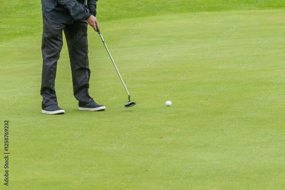 Fototapeta premium Golfer putting on a green course during a game