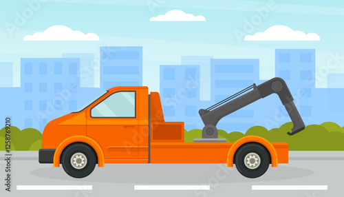 Tow Truck City Road Assistance Service Vector Illustration