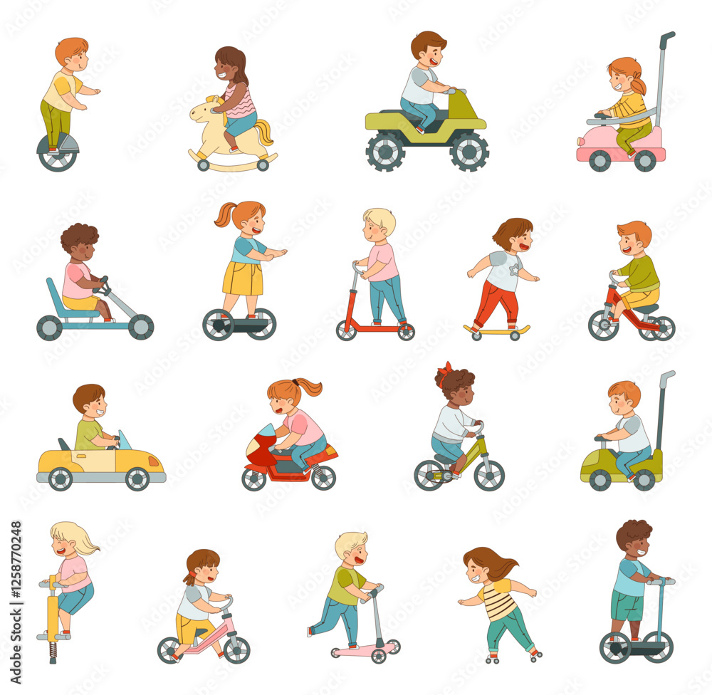 Kid Character Ride Transport and City Vehicle Vector Set Kid Character Ride Transport and City Vehicle Vector Set