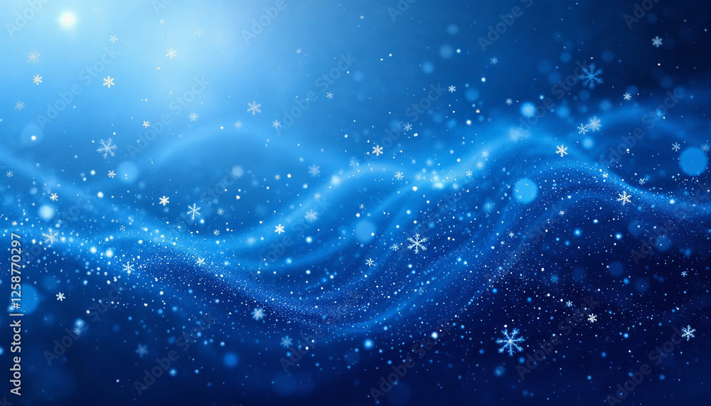 Un fondo azul profundo lleno de partículas suaves y brillantes que se asemejan a copos de nieve y purpurina Un fondo azul profundo lleno de partículas suaves y brillantes que se asemejan a copos de nieve y purpurina
