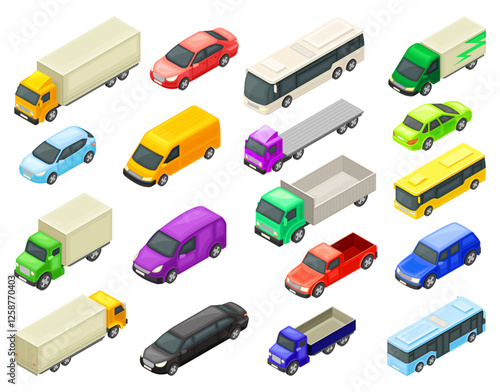 Public City Transport and Road Traffic Isometric Vector Set