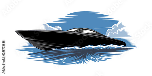 Sleek black speedboat in the sea