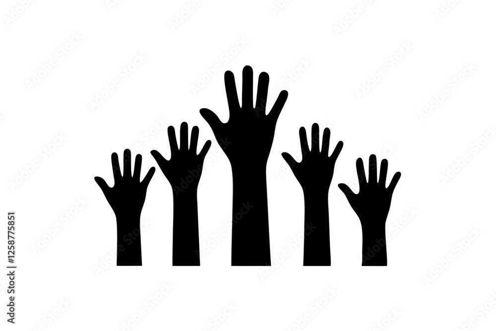 series of silhouetted hands raised high in unison icon vector illustration series of silhouetted hands raised high in unison icon vector illustration