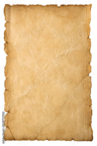 Aged Blank Parchment Paper with Textured Edges - Vintage blank parchment paper with a weathered, textured surface and rough edges, perfect for historical, fantasy, or decorative design projects.

