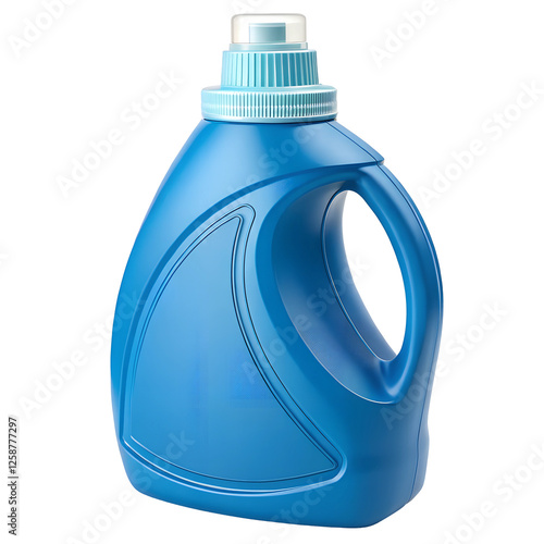 Blue Plastic Laundry Detergent Bottle Isolated  - Close-up of a blue plastic laundry detergent bottle with a screw cap, isolated on a white background, ideal for cleaning product advertisements.  
