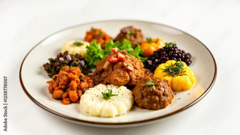 Delicious Ethiopian Platter with Various Flavors and Textures Delicious Ethiopian Platter with Various Flavors and Textures