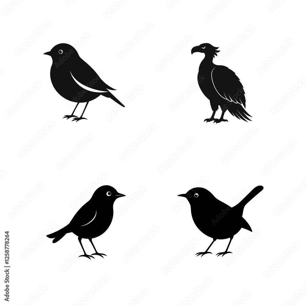 set of silhouettes of birds set of silhouettes of birds