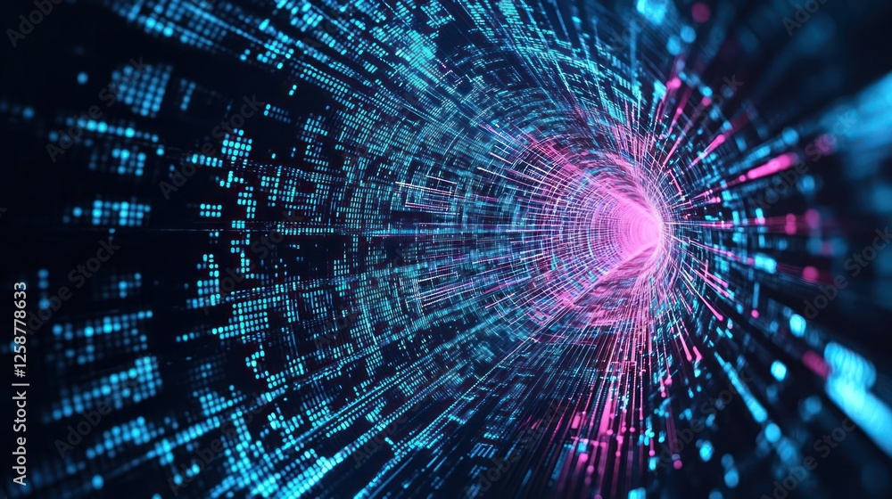 Fototapeta premium Abstract Digital Tunnel with Pink and Blue Particles