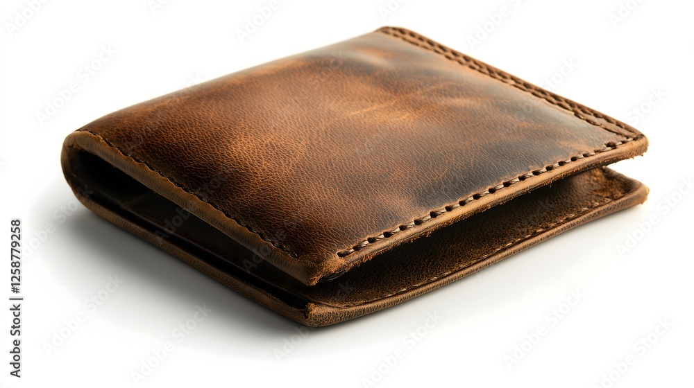 45-Degree Angle of Leather Wallet on Pure White Background 45-Degree Angle of Leather Wallet on Pure White Background