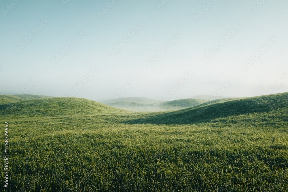 Obraz premium Un campo de césped verde con montañas al fondo.
