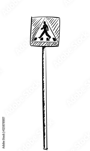 Pedestrian crossing sign hand drawn illustration, Vector sketch isolated