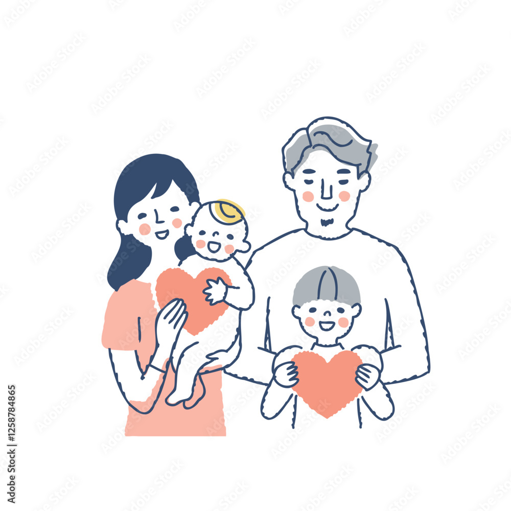 一緒にハートを持っている家族　　上半身