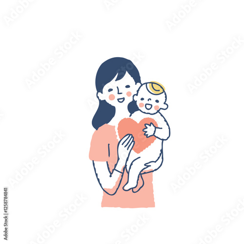 一緒にハートを持ってママと赤ちゃん　　上半身
