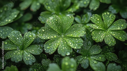 Lush green leaves adorned with water droplets after a refreshing rain in a se...