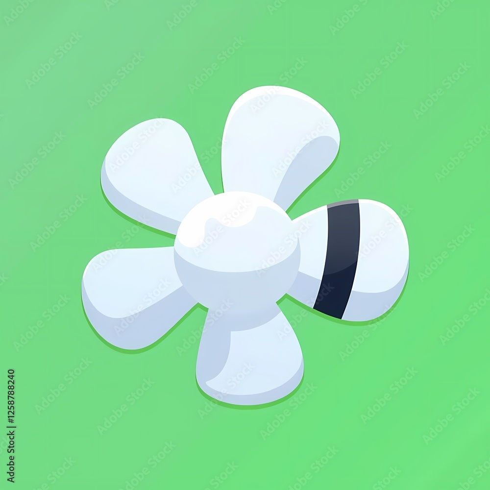 An animated image of a white fan with a black stripe on the side. The background is a gradient green color, adding depth and contrast. An animated image of a white fan with a black stripe on the side. The background is a gradient green color, adding depth and contrast.