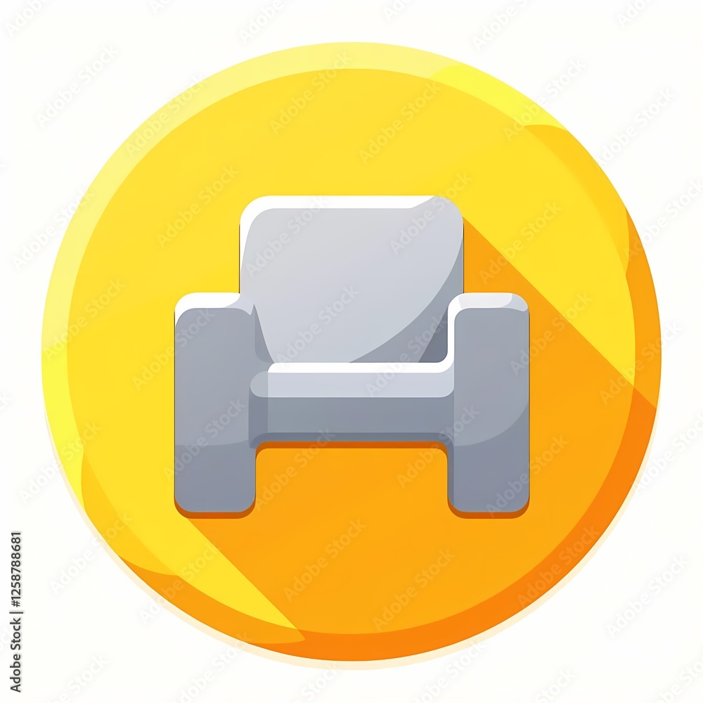 Fototapeta premium An shiny image of a silver chair with a bold outline. The background is a vibrant yellow color, adding depth and contrast.