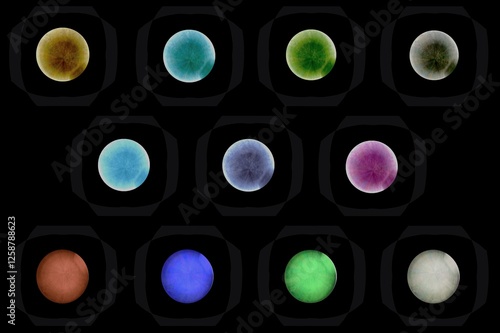 Inset Neon Spheres - Varied Colors - Unique Color Palet photo