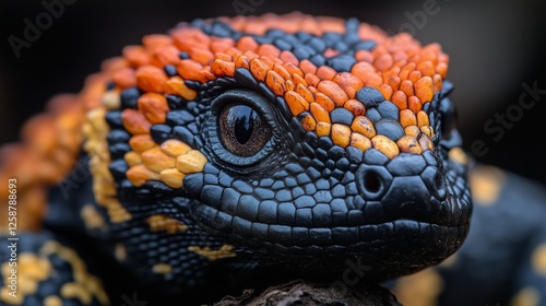 Captivating close-up of a vibrant orange and black lizard in natural habitat ...